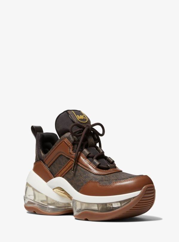 Damske Tenisky Michael Kors Olympia Extreme Logo and Leather Hnede - Topanky Michael Kors Levně | GZNHX-3609